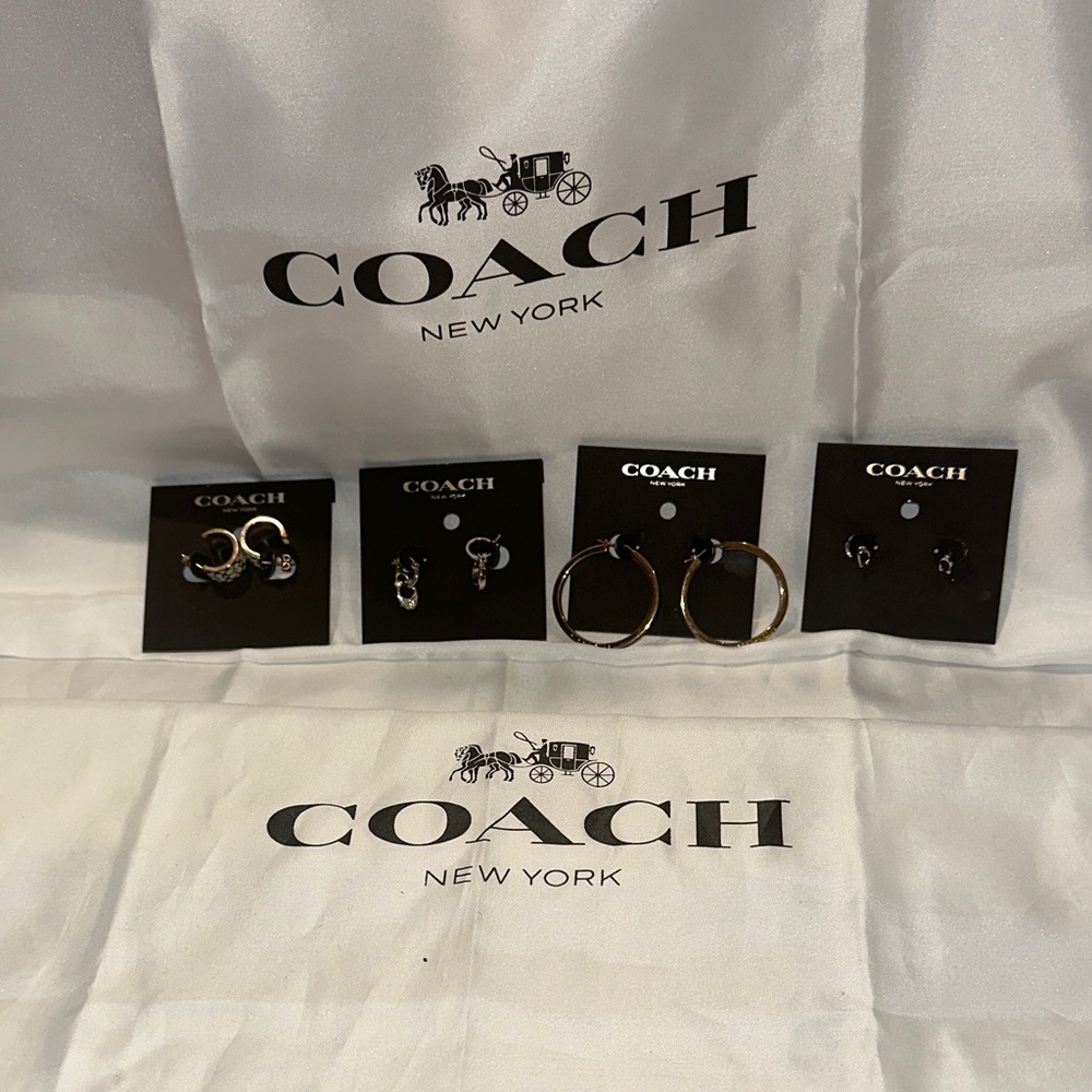 4x Coach Women's Gold and Silver Hoop and Stud Earring Set